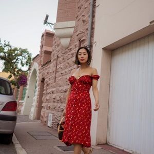 With Jean Red Floral Dress